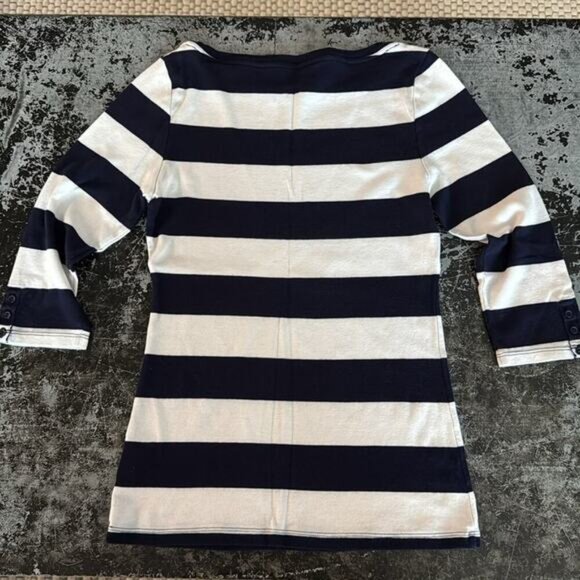 Gap Factory Navy/White Rugby Striped 3/4 Sleeve Boatneck Top Size S - Picture 3 of 5